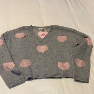 Women Gray and Pink Heart Sweater- Size Small